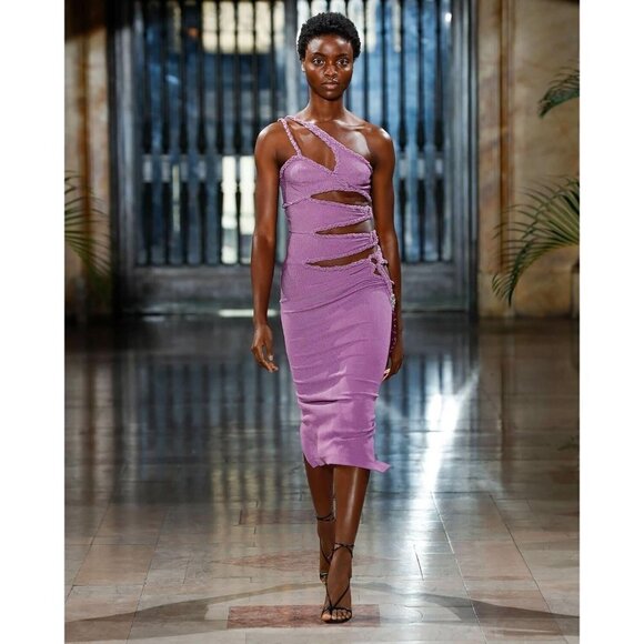 PatBO Cut Out Maxi Dress in Orchid 38 6 New Womens Bodycon Midi Crystals - Picture 12 of 16